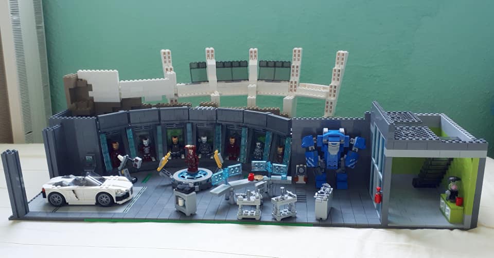 MOC Lego construcción chalet Tony Stark Iron man interior armaduras