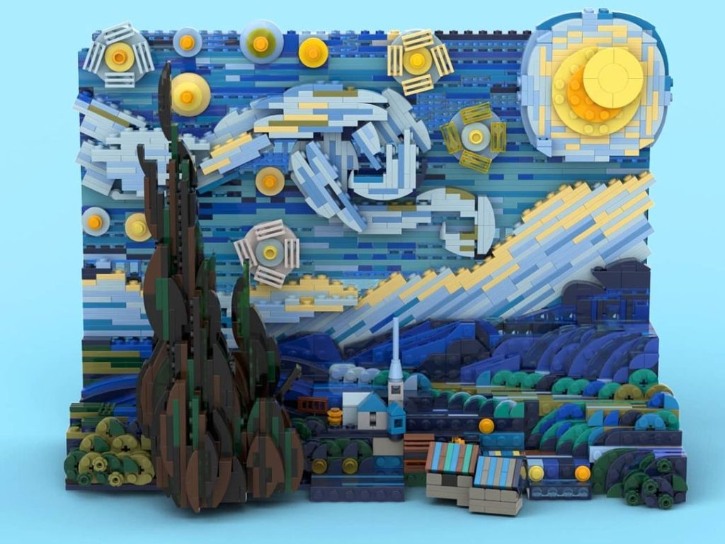 noche estrellada de Van Gogh en mosaico Lego