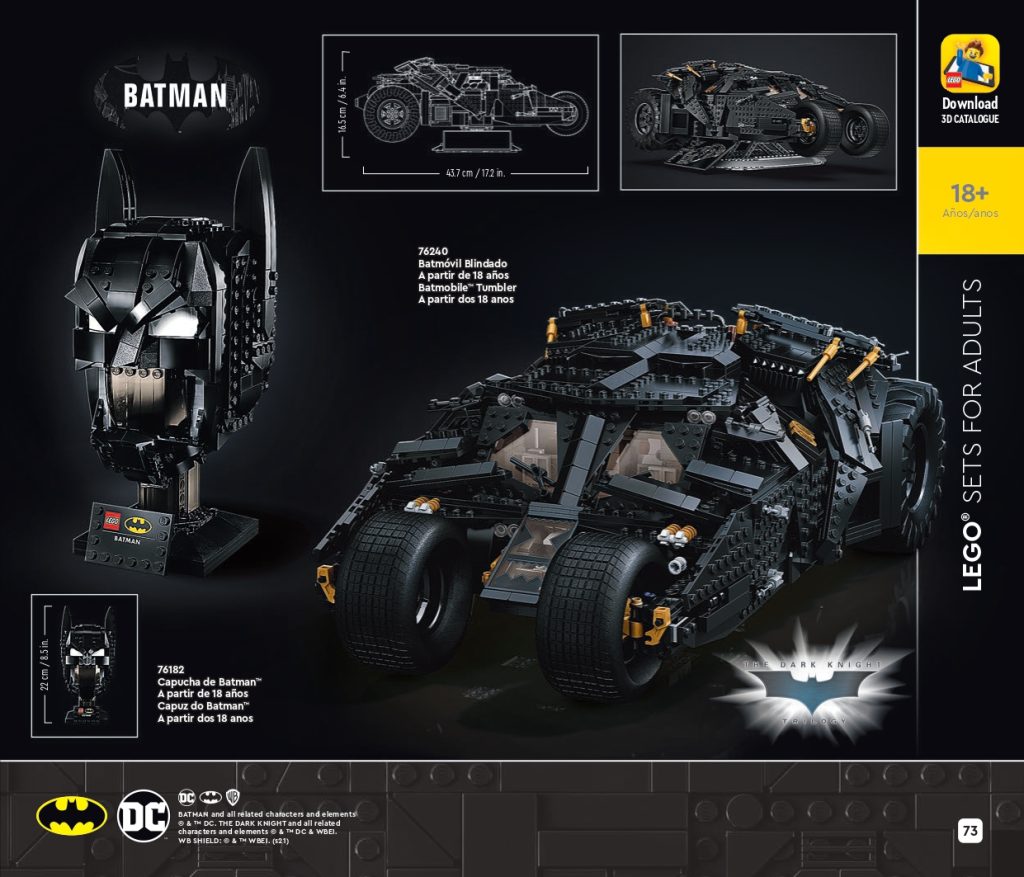 Batmóvil Blindado Tumbler 76240, Capucha de Batman 76182.